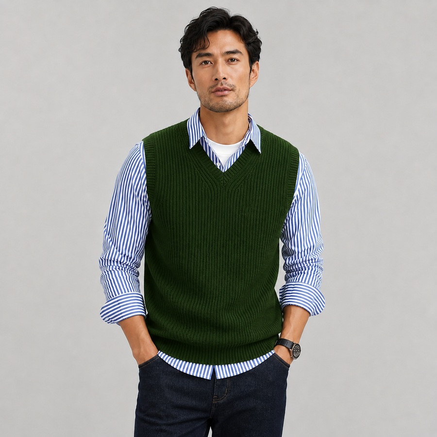 Men's ribbed knit V-neck sweater vest