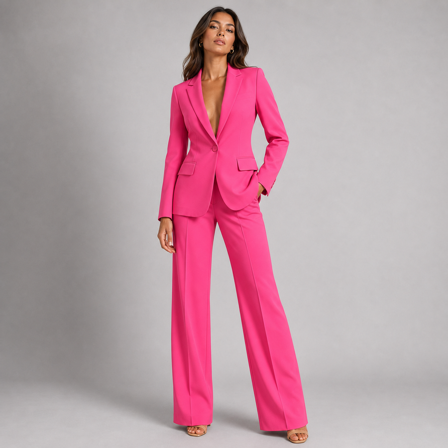 Women's structured blazer and wide-leg trouser suit set