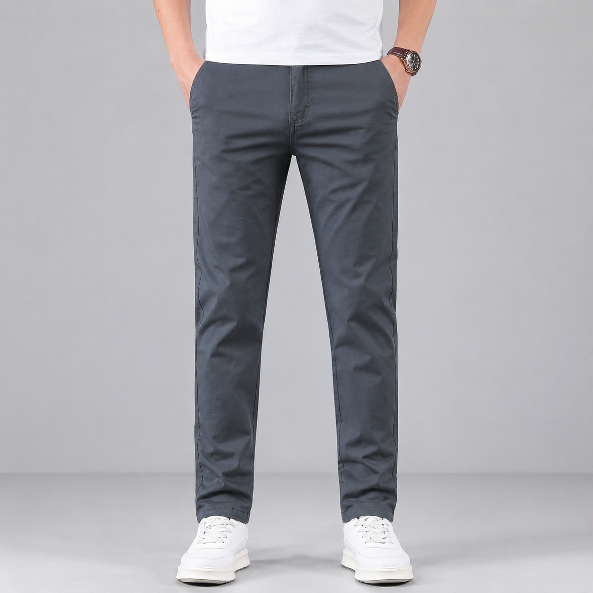 Men's slim fit straight-leg cotton-blend work trousers