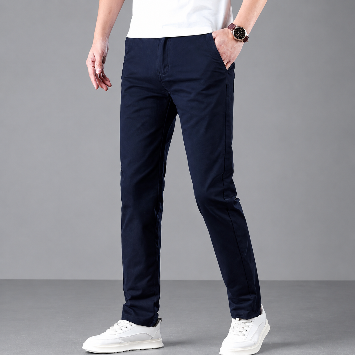 Men's slim fit straight-leg cotton-blend work trousers
