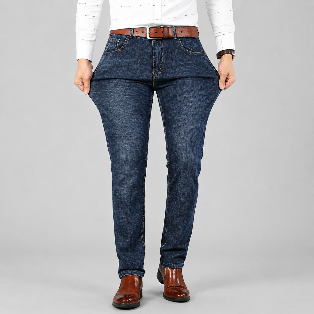 Men's slim fit straight-leg stretch denim jeans