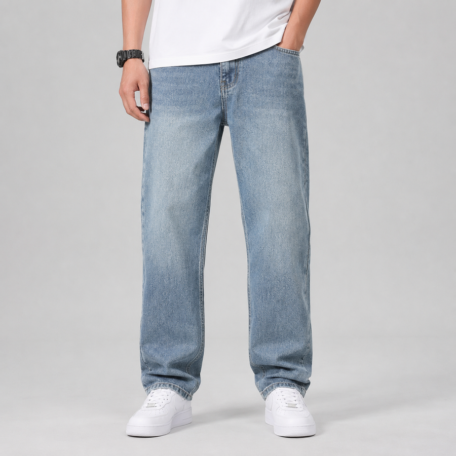 Men's loose fit wide-leg stretch denim jeans