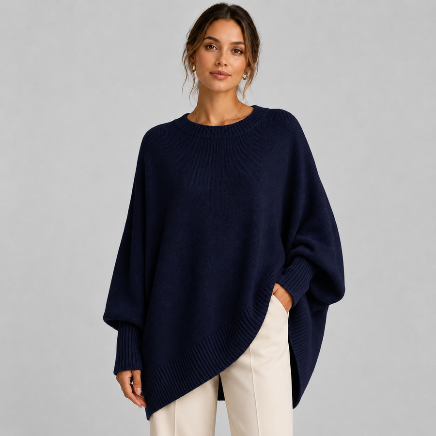 Women's oversized poncho jumper with asymmetric hem
