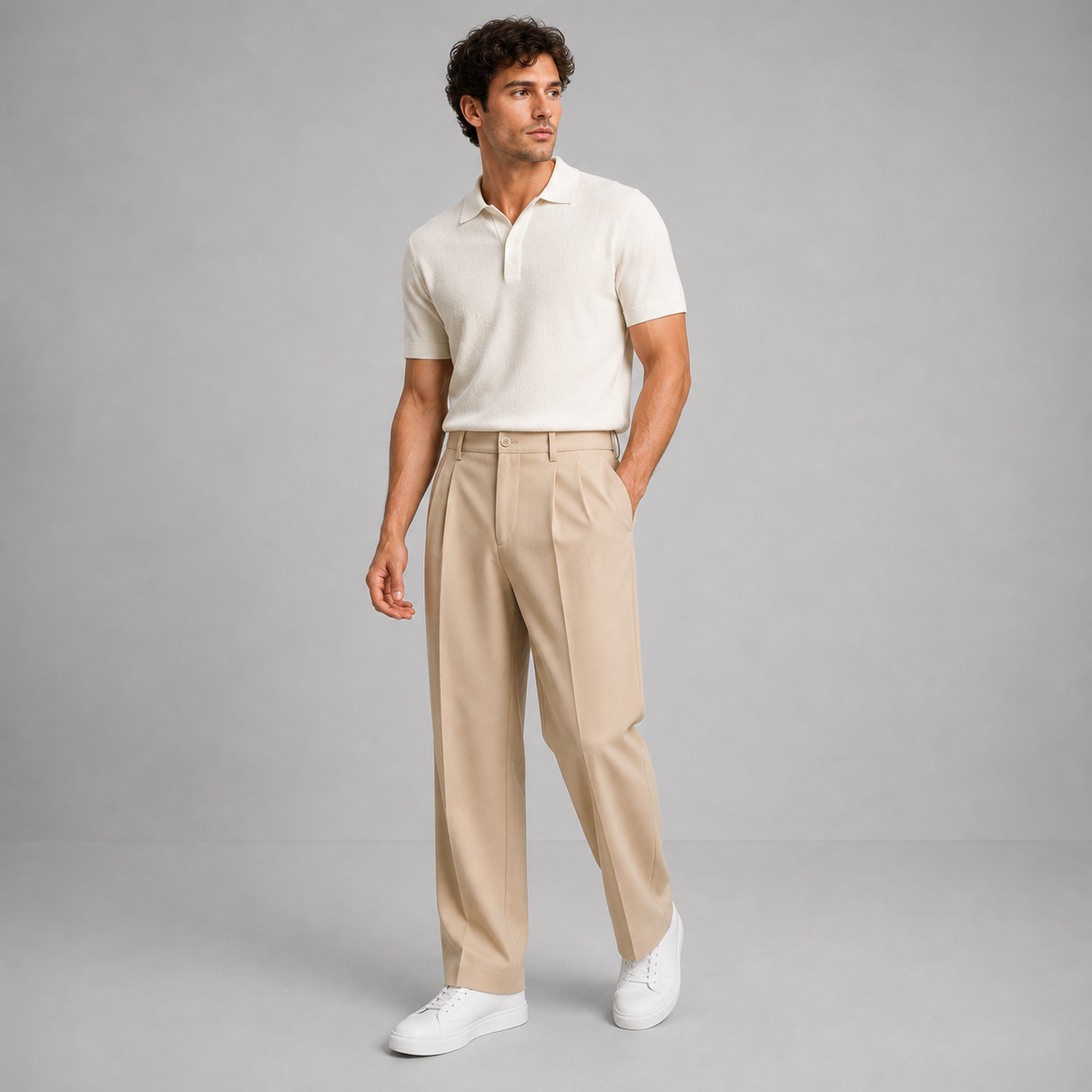 Men's tailored straight-leg trousers with front pleat