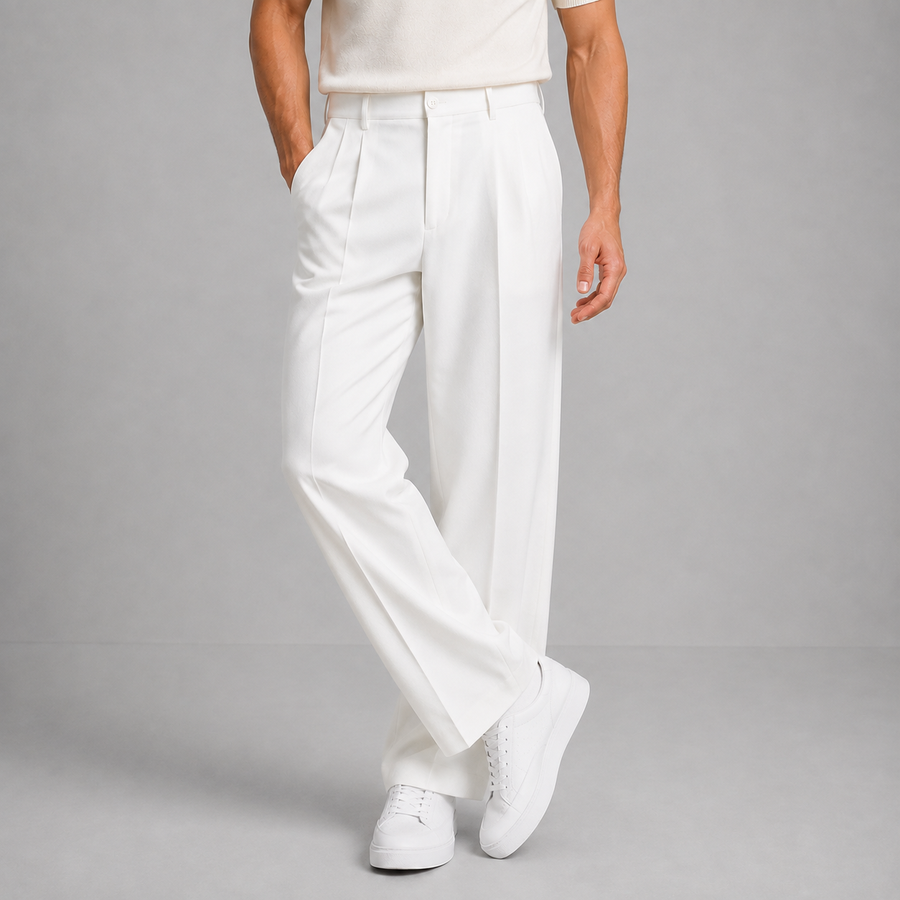 Men's tailored straight-leg trousers with front pleat