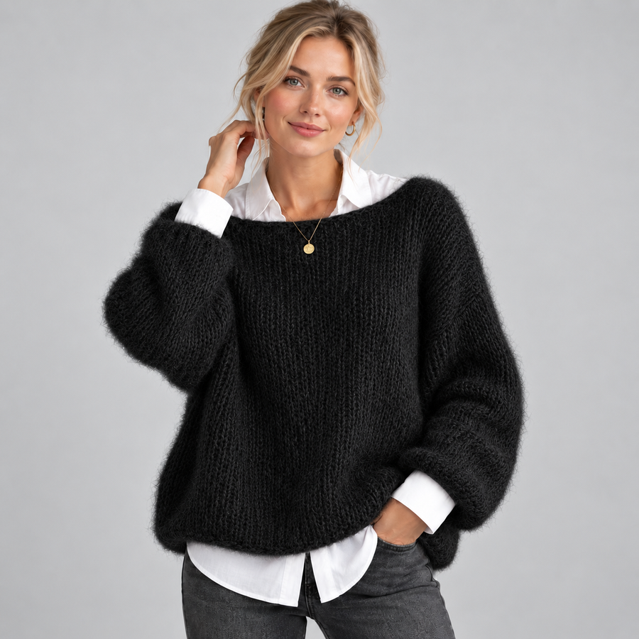 Women's cropped mohair-look boat neck jumper