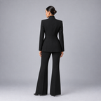 Women's collarless blazer and wide-leg trouser suit set