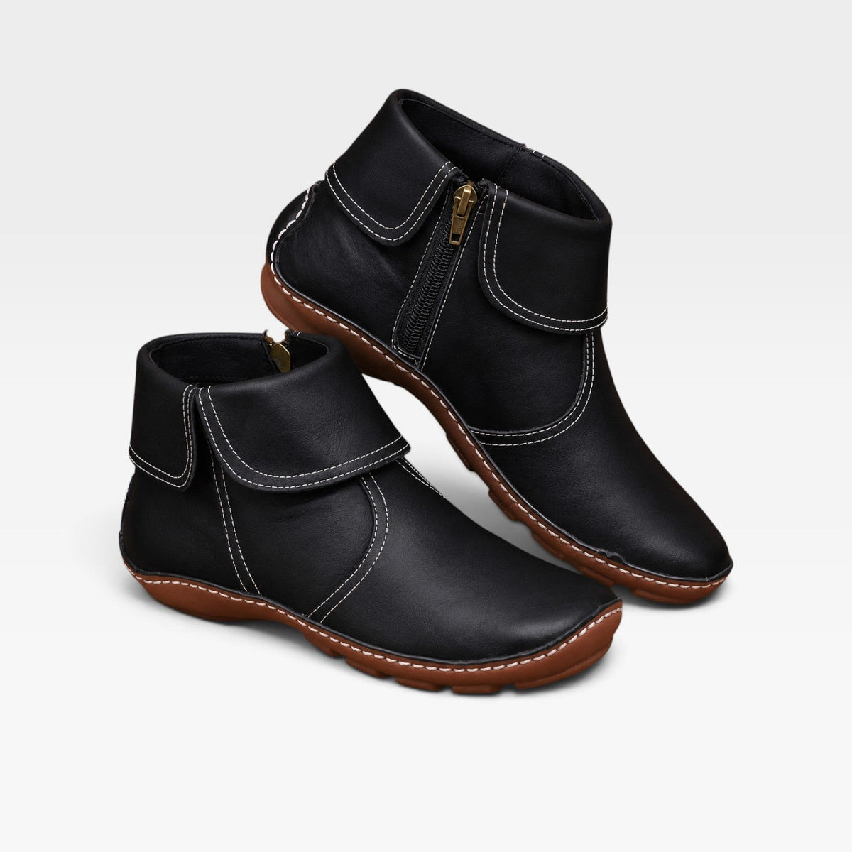 Women's Turn-Down Cuff Leather Ankle Boots — view 5