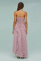 Women’s Sleeveless Halter Ruffled Maxi Dress - Parker and Grant