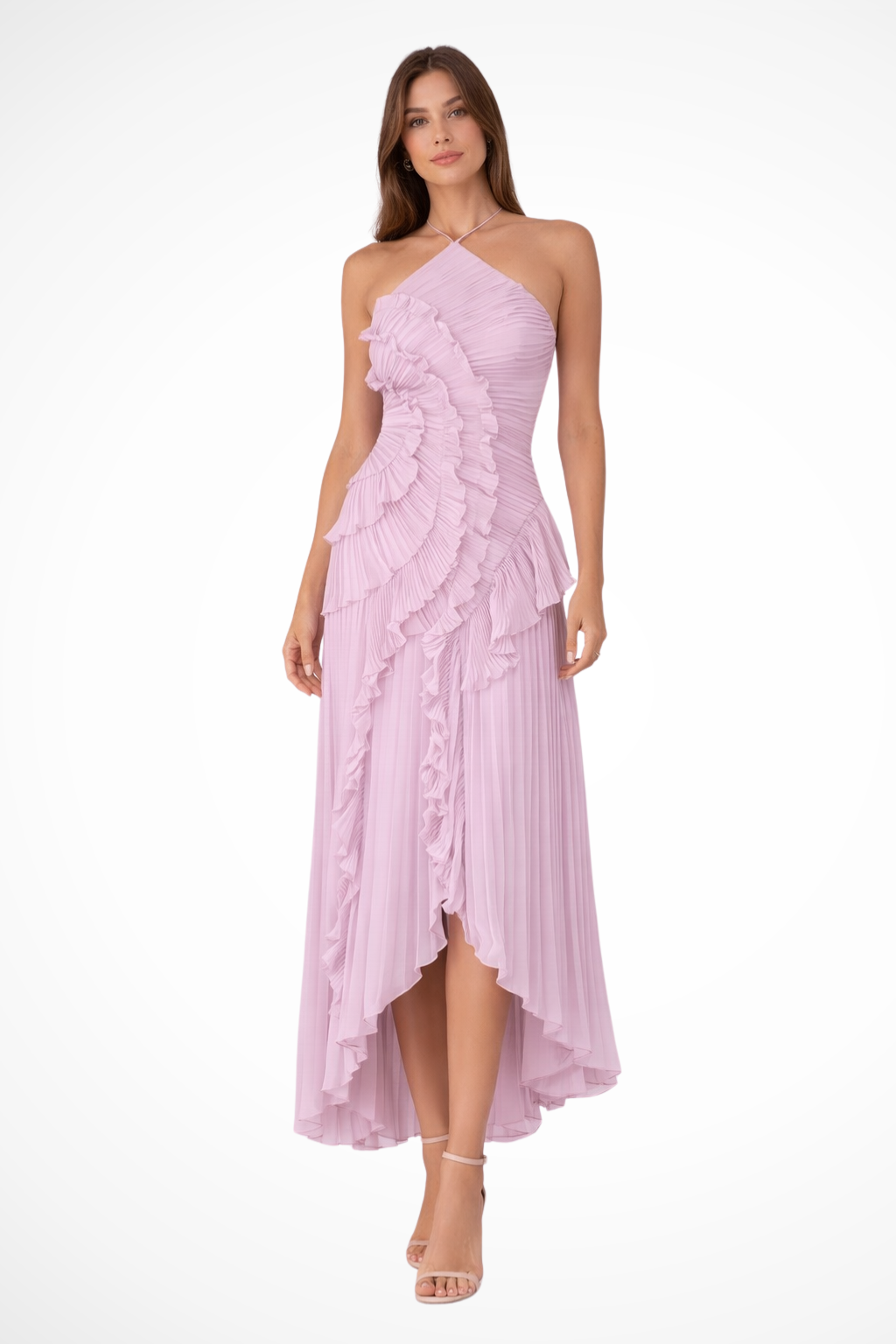 Women’s Sleeveless Halter Ruffled Maxi Dress - Parker and Grant