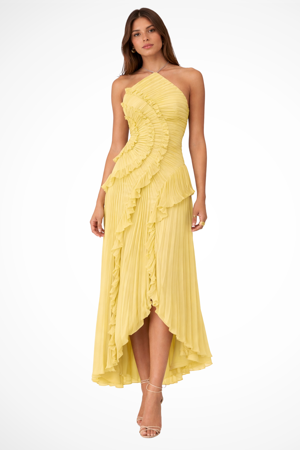 Women’s Sleeveless Halter Ruffled Maxi Dress - Parker and Grant