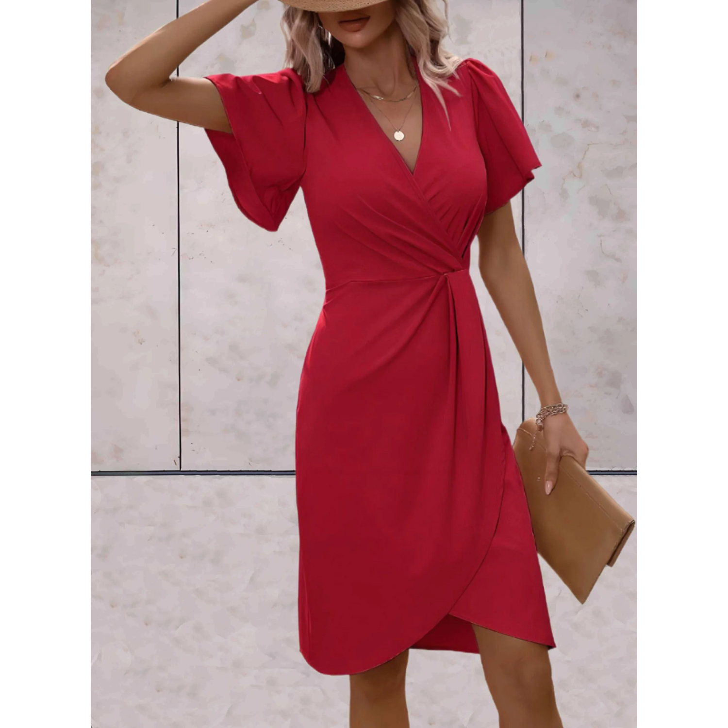 Women’s Wrap Dress with V-Neck & Flowing Sleeves - Parker and Grant