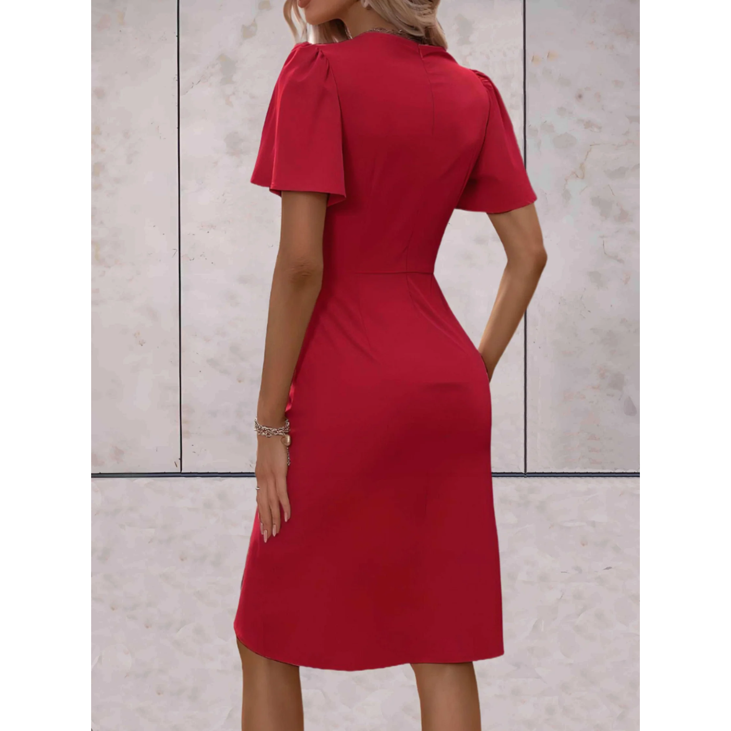 Women’s Wrap Dress with V-Neck & Flowing Sleeves - Parker and Grant