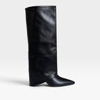 Women's Foldable Knee-High Leather Boots with Block Heel