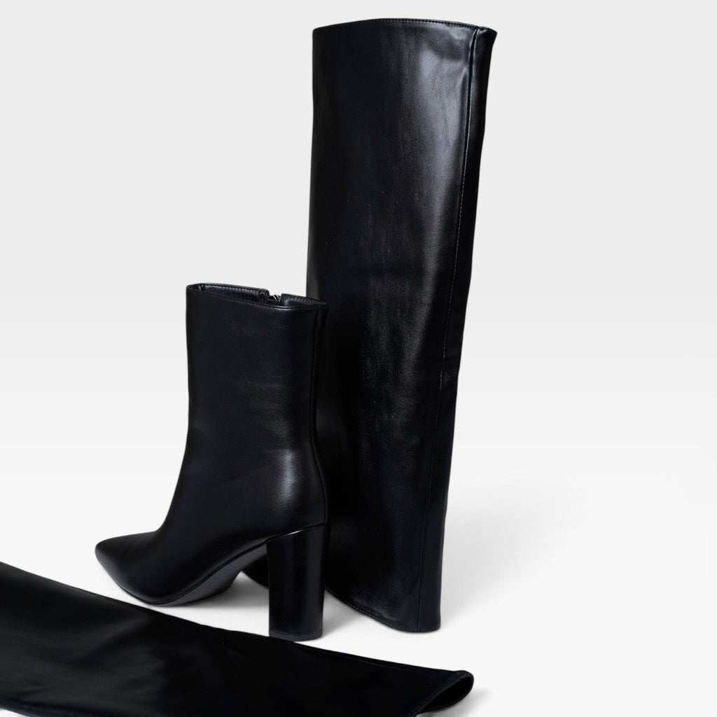 Women's Foldable Knee-High Leather Boots with Block Heel — view 2