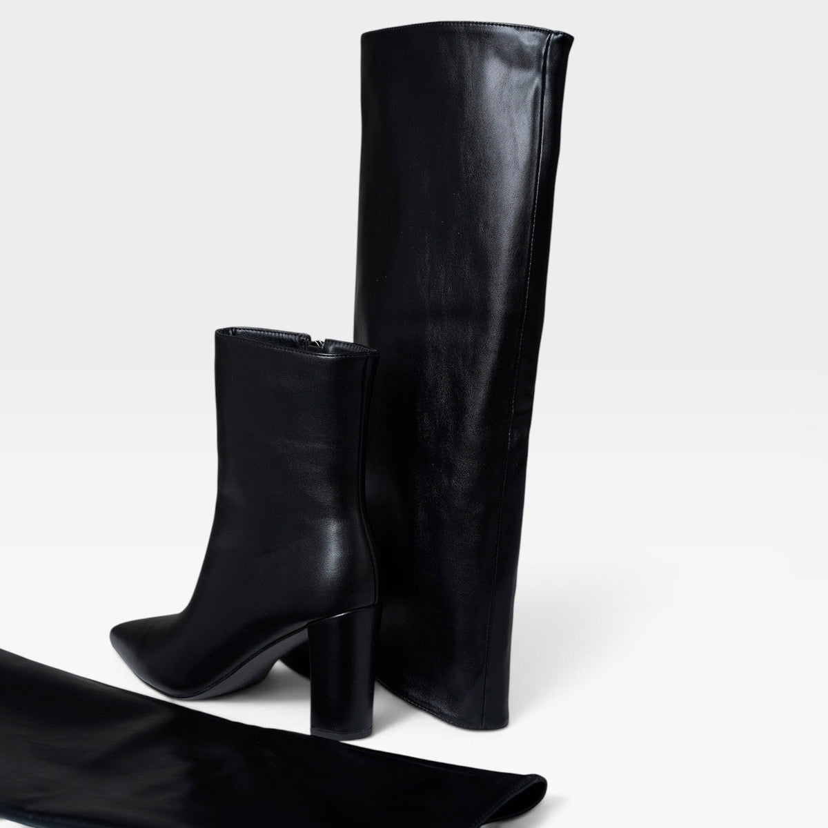 Women's Foldable Knee-High Leather Boots with Block Heel — view 2