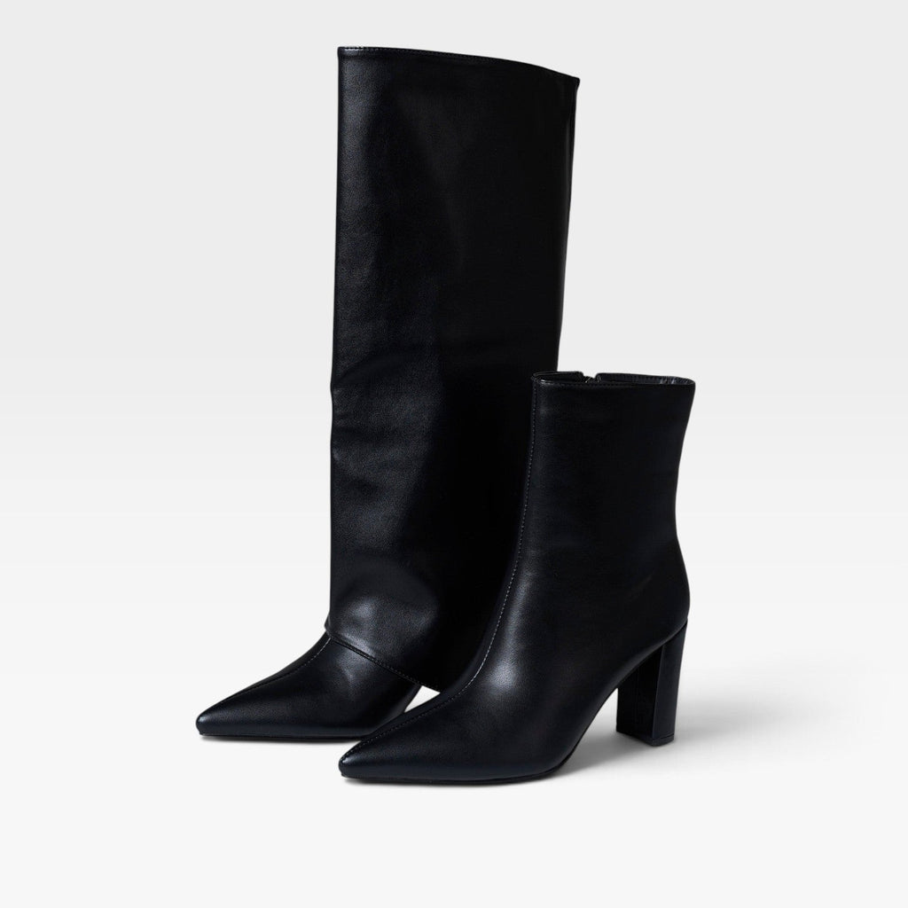 Women's Foldable Knee-High Leather Boots with Block Heel — view 5