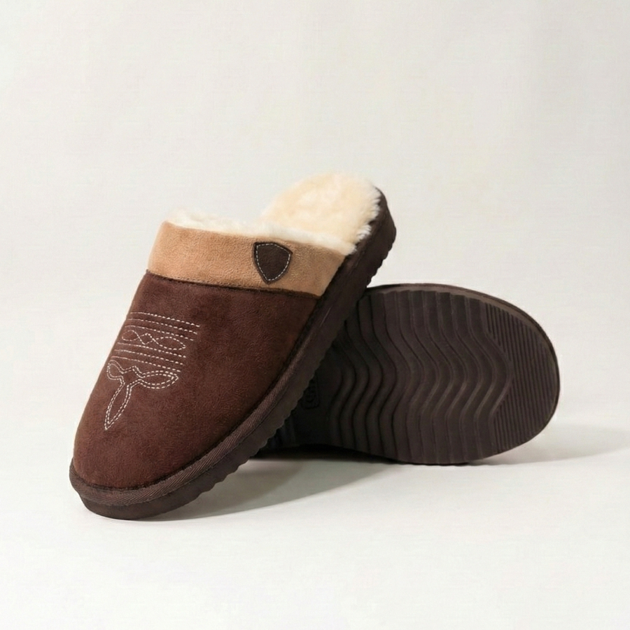 Women's Suede Western Mule Slippers with Faux Fur Lining — view 5