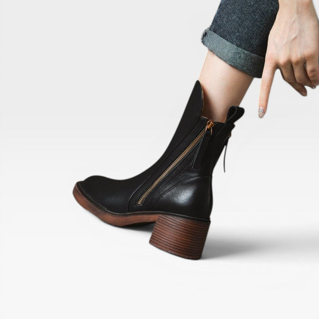 Women's Western Leather Ankle Boots with Stacked Heel — view 7