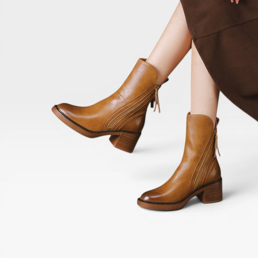 Women's Western Leather Ankle Boots with Stacked Heel — view 2