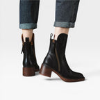 Women's Western Leather Ankle Boots with Stacked Heel — view 8