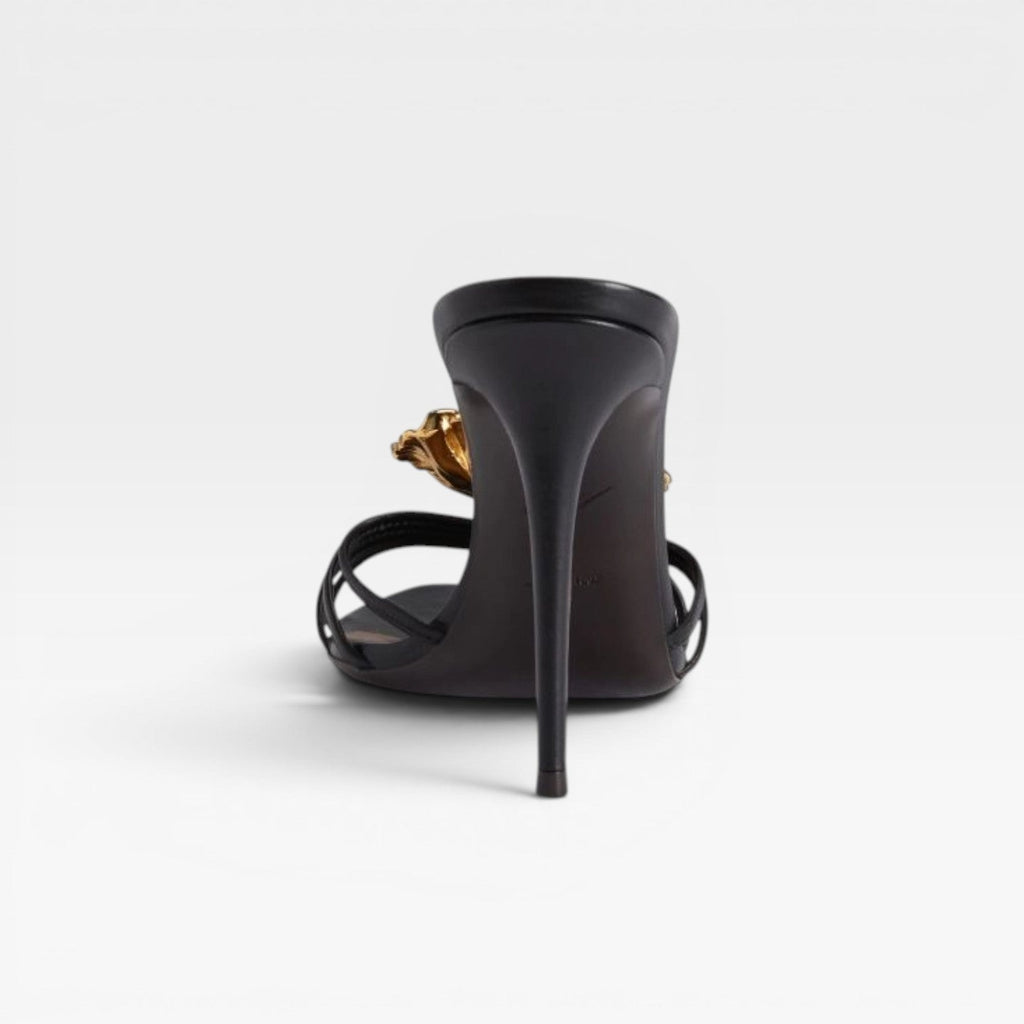 Women's Gold Flower Sculpted Stiletto Mules — view 7