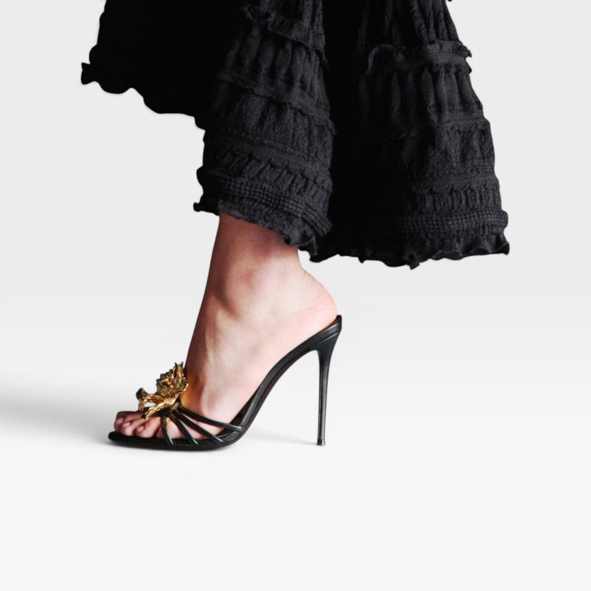 Women's Gold Flower Sculpted Stiletto Mules — view 8