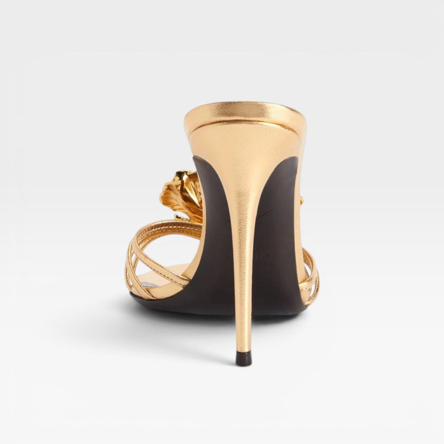Women's Gold Flower Sculpted Stiletto Mules — view 3