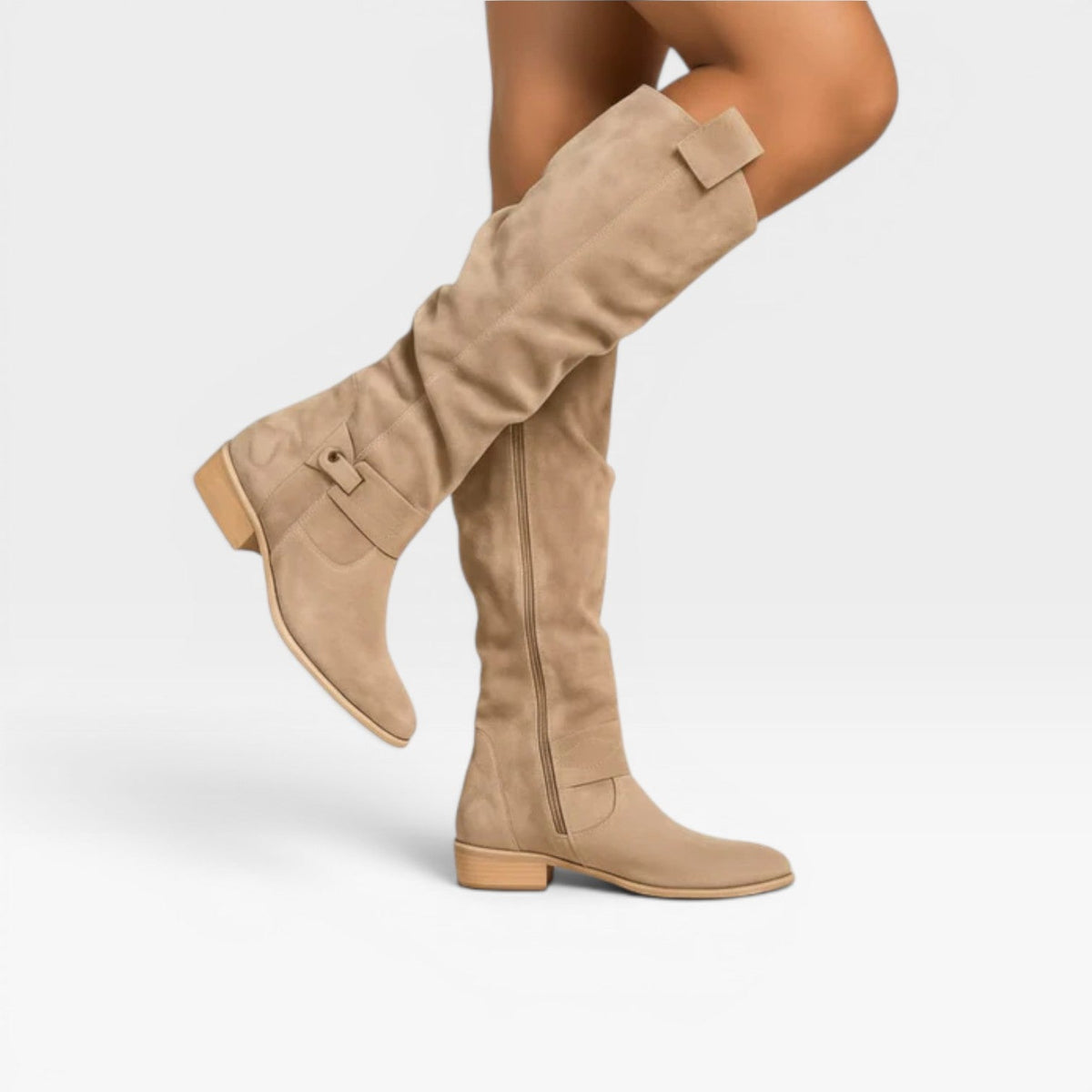 Women's Knee-High Suede Boots with Buckle Detail — view 2