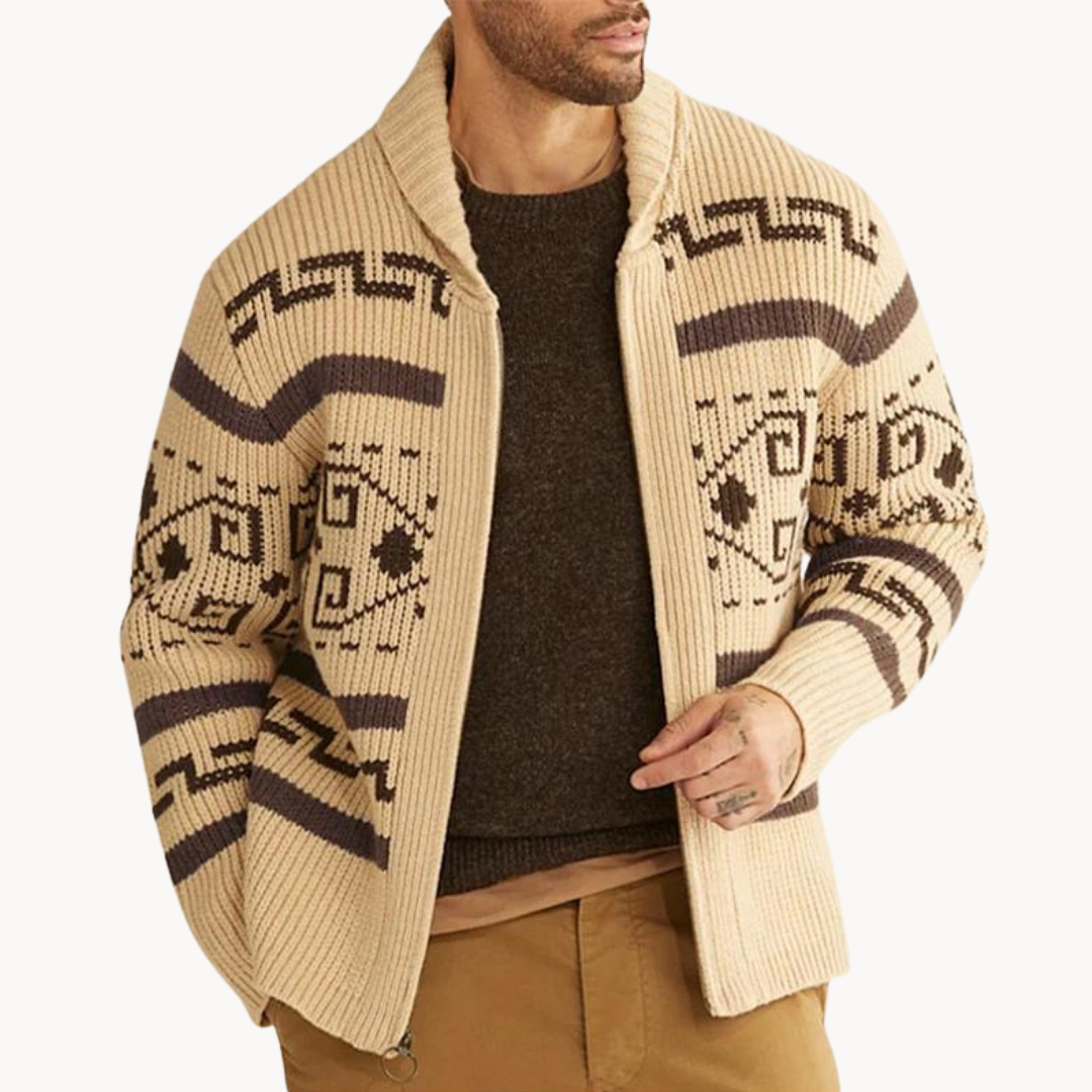 Men's Vintage Print Zip Pullover Jumper | Rivertown