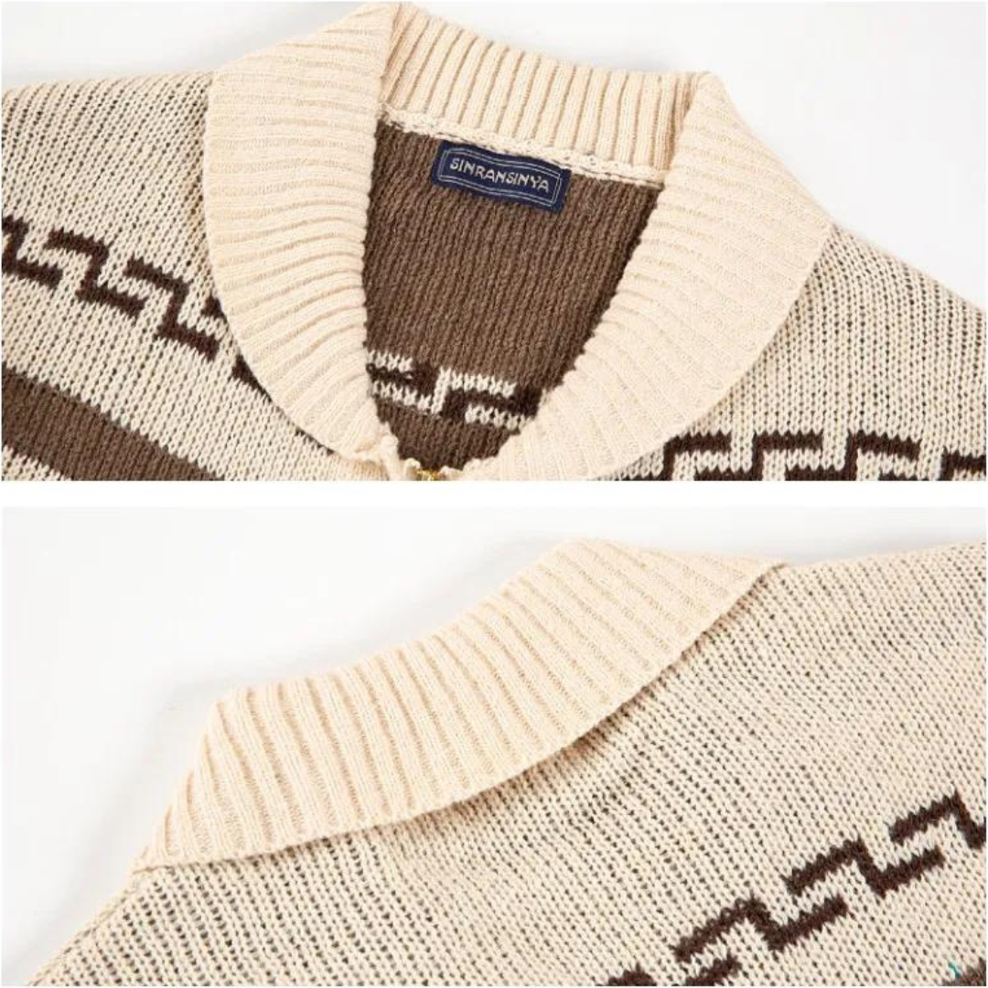 Men's Vintage Print Zip Pullover Jumper | Rivertown
