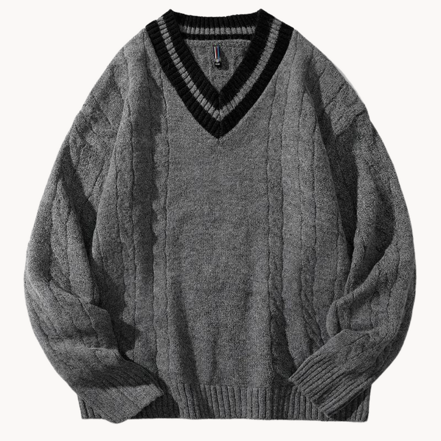 Men's Oversized V-Neck Jumper | Fisherman Knit