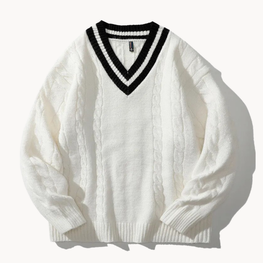 Men's Oversized V-Neck Jumper | Fisherman Knit