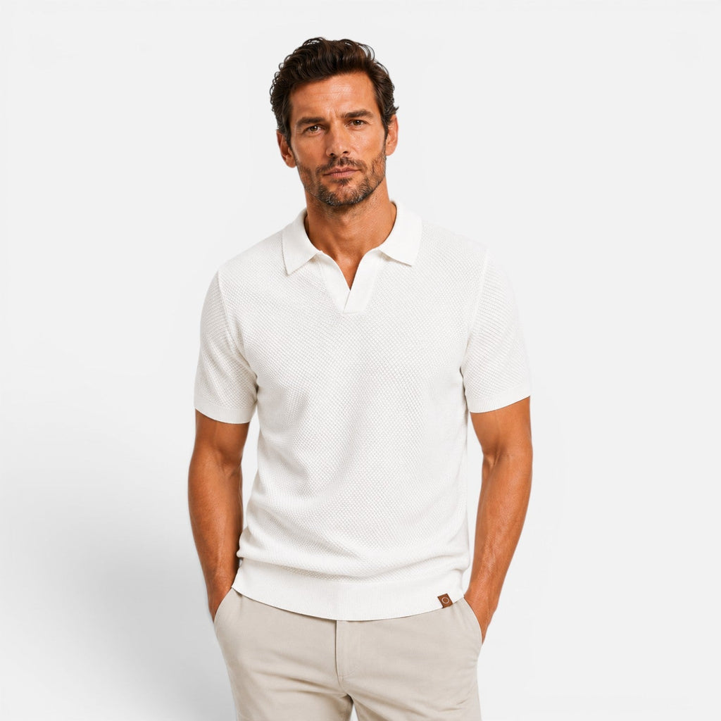Men's slim fit textured knit short-sleeve polo shirt