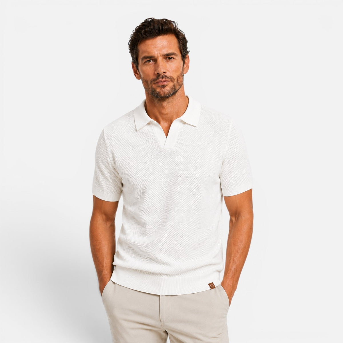 Men's slim fit textured knit short-sleeve polo shirt