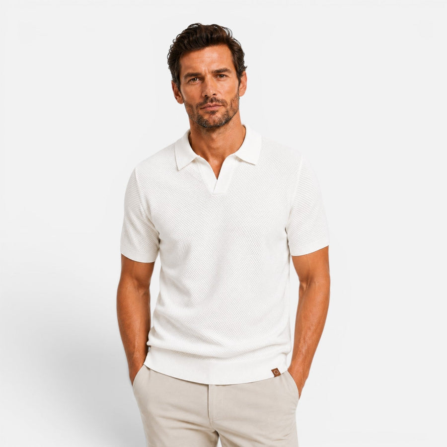 Men's slim fit textured knit short-sleeve polo shirt