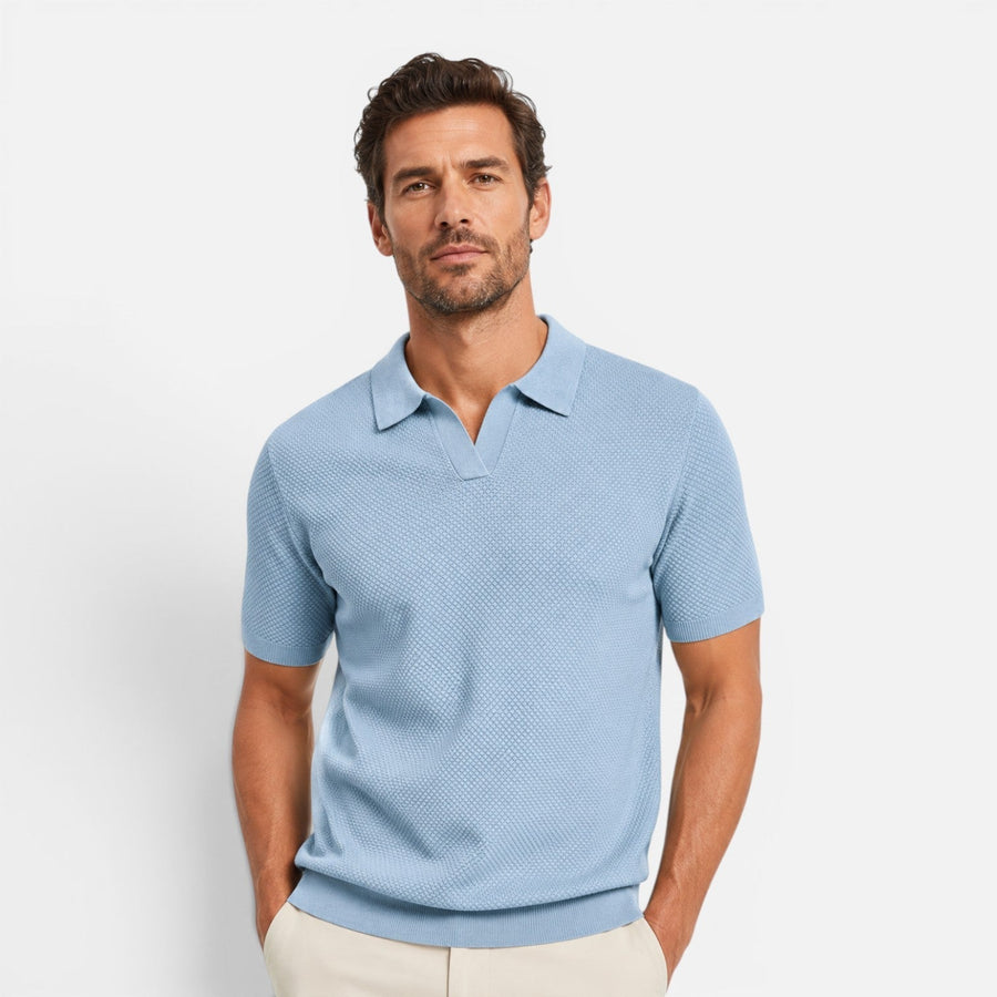 Men's slim fit textured knit short-sleeve polo shirt