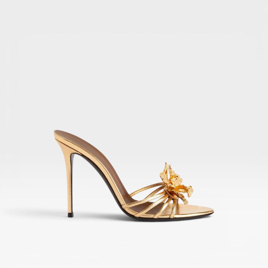 Women's Gold Flower Sculpted Stiletto Mules