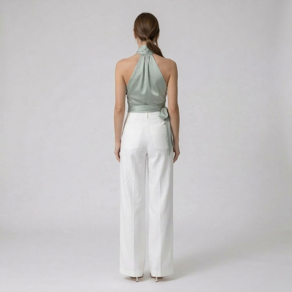 Women's belted halter-neck sleeveless top