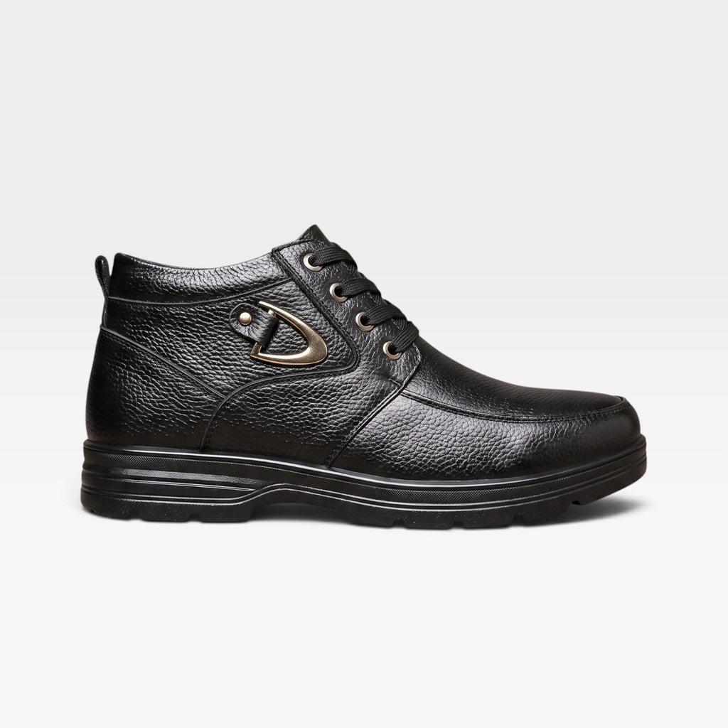 Men's Fleece-Lined Leather Lace-Up Boots with Buckle