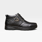 Men's Fleece-Lined Leather Lace-Up Boots with Buckle