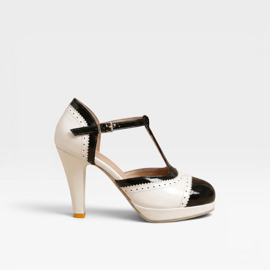 Women's Two-Tone T-Bar Mary Jane Brogue Heels