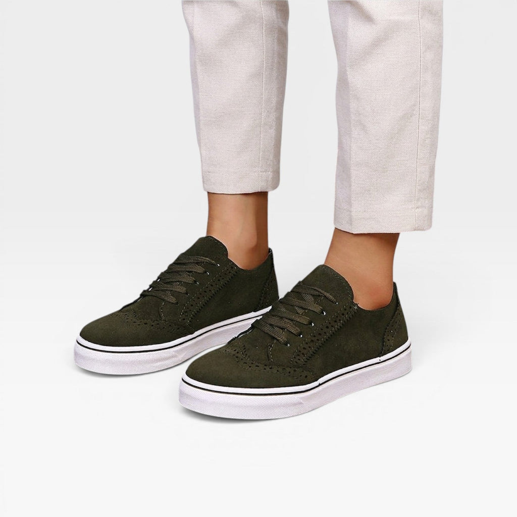 Women's Faux Suede Platform Brogue Trainers — view 9
