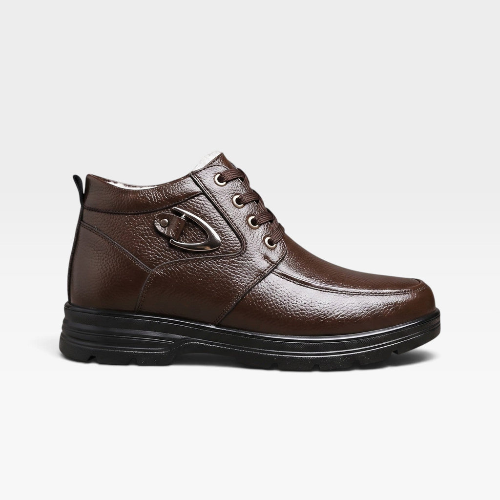 Men's Fleece-Lined Leather Lace-Up Boots with Buckle — view 6