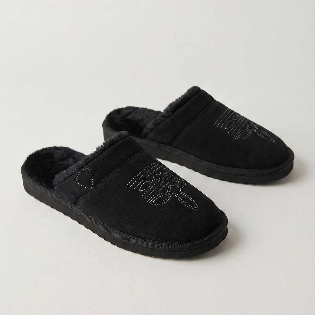 Women's Suede Western Mule Slippers with Faux Fur Lining — view 11