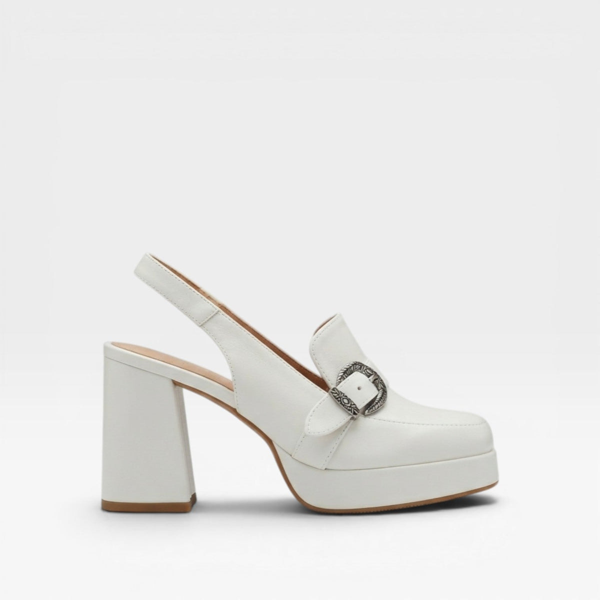 Women's Block Heel Court Shoes with Buckle Strap