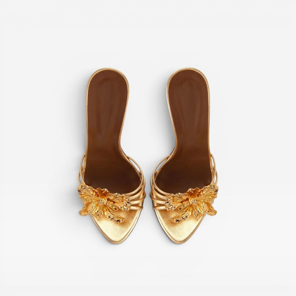 Women's Gold Flower Sculpted Stiletto Mules — view 4