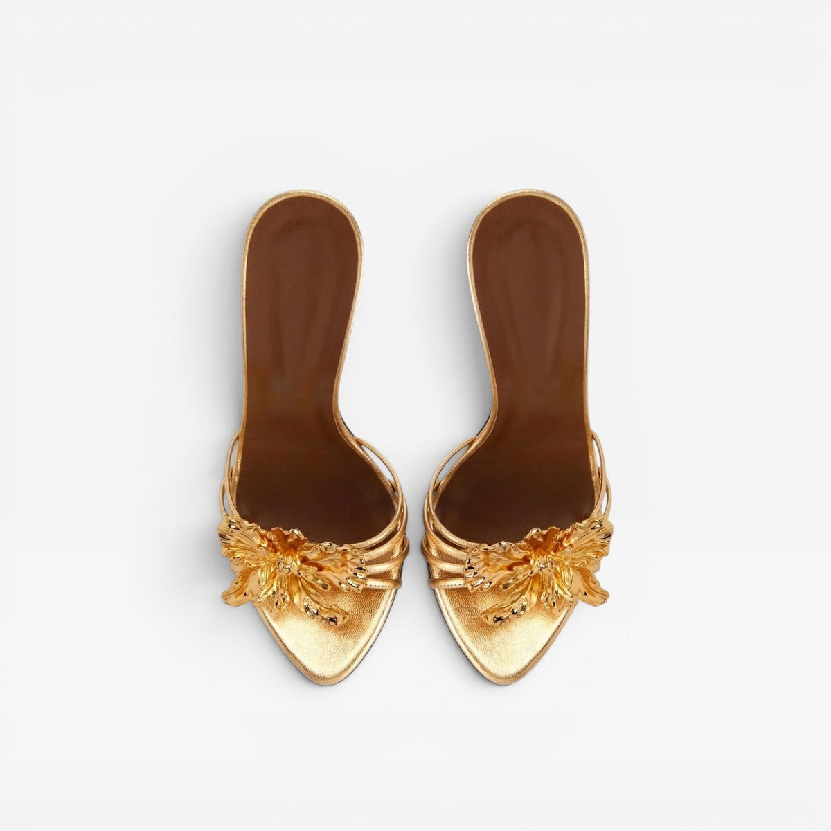 Women's Gold Flower Sculpted Stiletto Mules — view 4