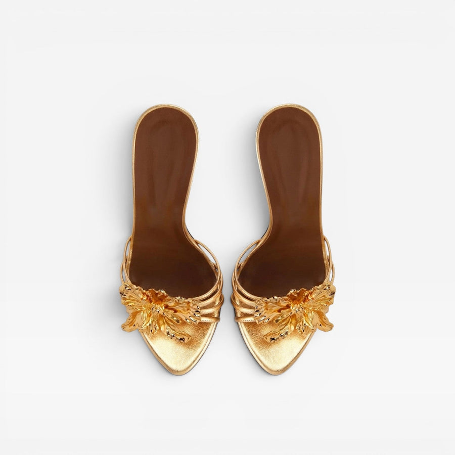 Women's Gold Flower Sculpted Stiletto Mules — view 4
