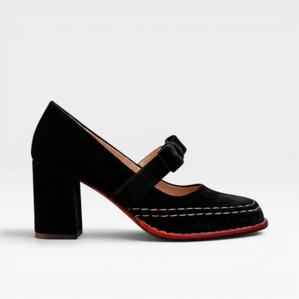 Women's Velvet Mary Jane Heels with Bow